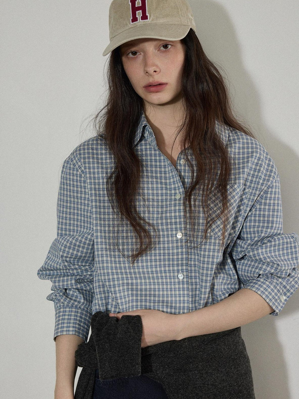 Lofi choose Pure Cotton Relaxed Fit Colorblock Plaid Collared Women Long Sleeve Shirts