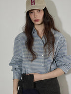 Lofi choose Pure Cotton Relaxed Fit Colorblock Plaid Collared Women Long Sleeve Shirts