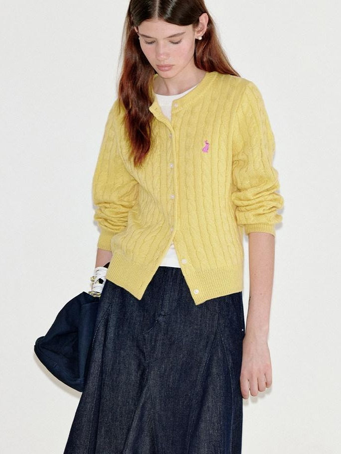 fano Thermal Wool Blend Straight Fit Round Neck Single Button Women Knit Cardigans