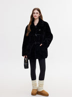ikyou Padded Non Iron Pocket Toggle Korean Oversized Women Mid Length Black Long Coats