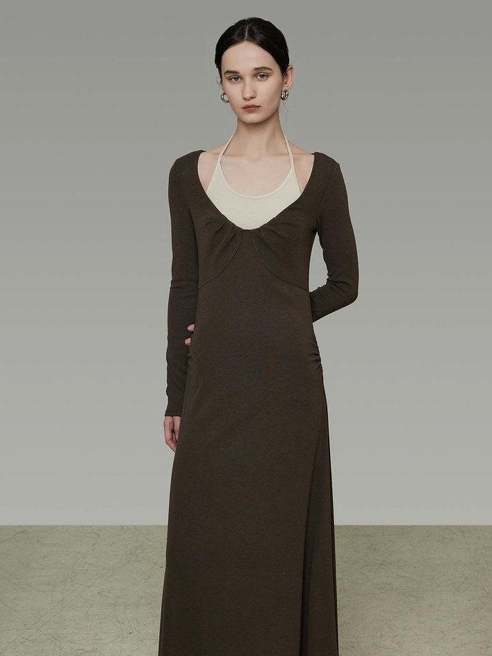 unspoken Breathable Viscose Halter High Waist A Line Knit Office Women Maxi Dresses