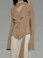 unspoken Slim Ruffle V-neck Bell Sleeve Knit Pullover Women Ginger Yellow Blouses