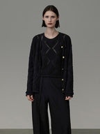 unspoken Soft Fine Knit Two Piece Minimalist Women Black Layered Knitwear Cardigans