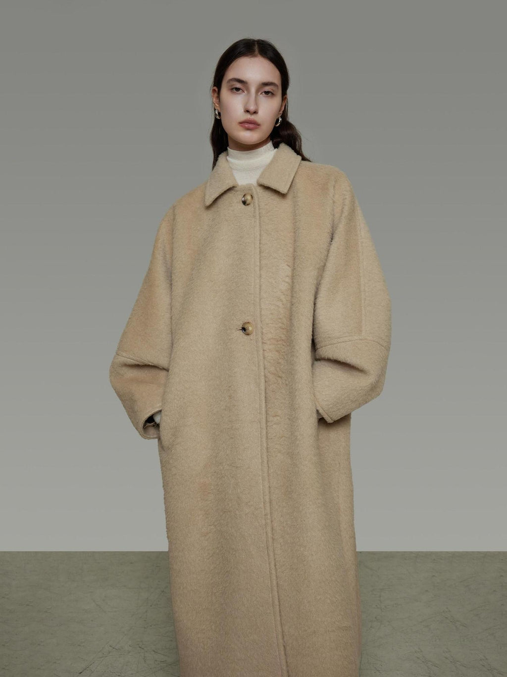 unspoken Thick Minimalist Loose Fit Structured Cut Office Light Camel Long Coats