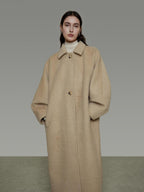 unspoken Thick Minimalist Loose Fit Structured Cut Office Light Camel Long Coats