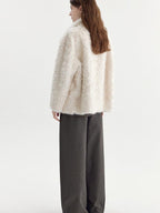 fano Soft Beige Minimalist Lapel Collar Loose Fit Young Women Everyday Short Coat