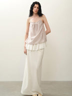 someone sometimes Original Design Ruffle Trim Loose Fit Lyocell Blend Women Solid Color Camisoles