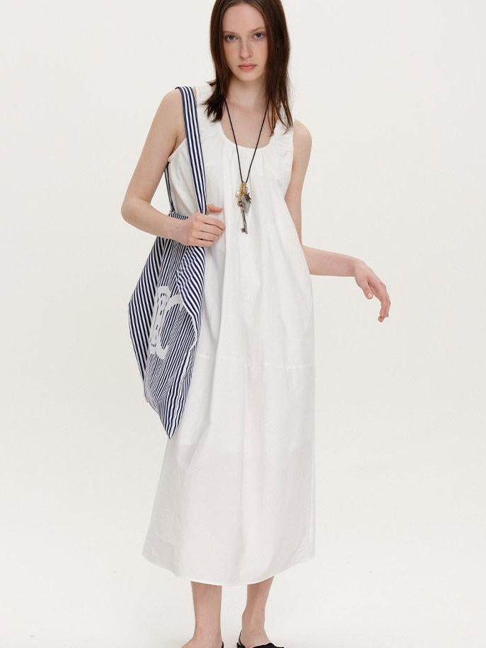 fano Soft Cotton Tencel Aline Sleeveless Crew Natural Travel Girls White Maxi Dresses