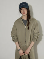 Lofi choose Hooded Zip Cardigan Loose Fit Long Sleeve Workwear Light Green Top & Skirt Sets
