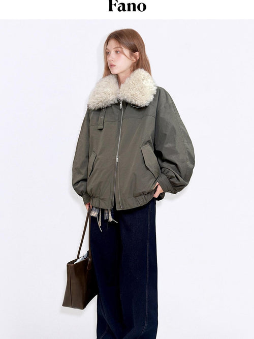 fano 90 Percent Down Utility Patchwork Women Army Green Stand Collar Down Jackets