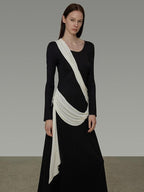 unspoken Slimming High Waist A Line Knit Long Sleeve Workwear Black Women Maxi Dresses