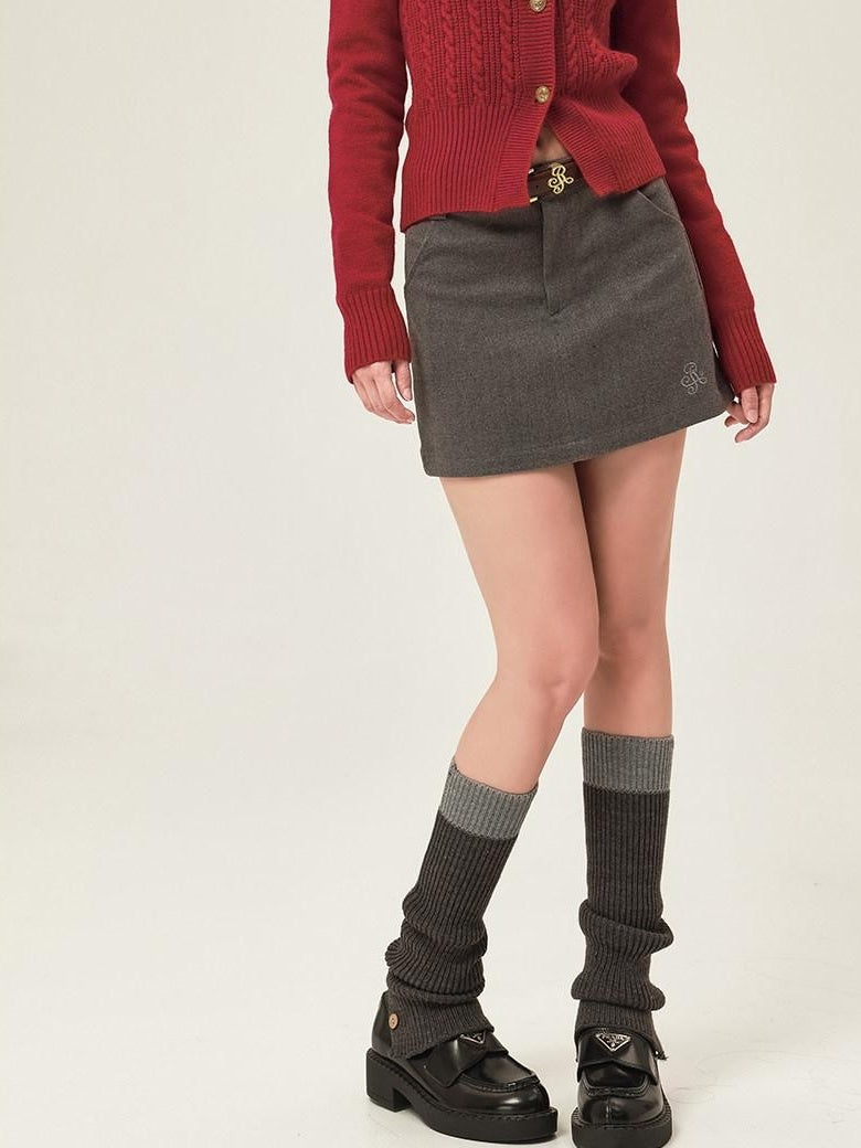 ikyou Shape Retaining Embroidered Casual A Line Low Waist Slim Black Mini Skirts