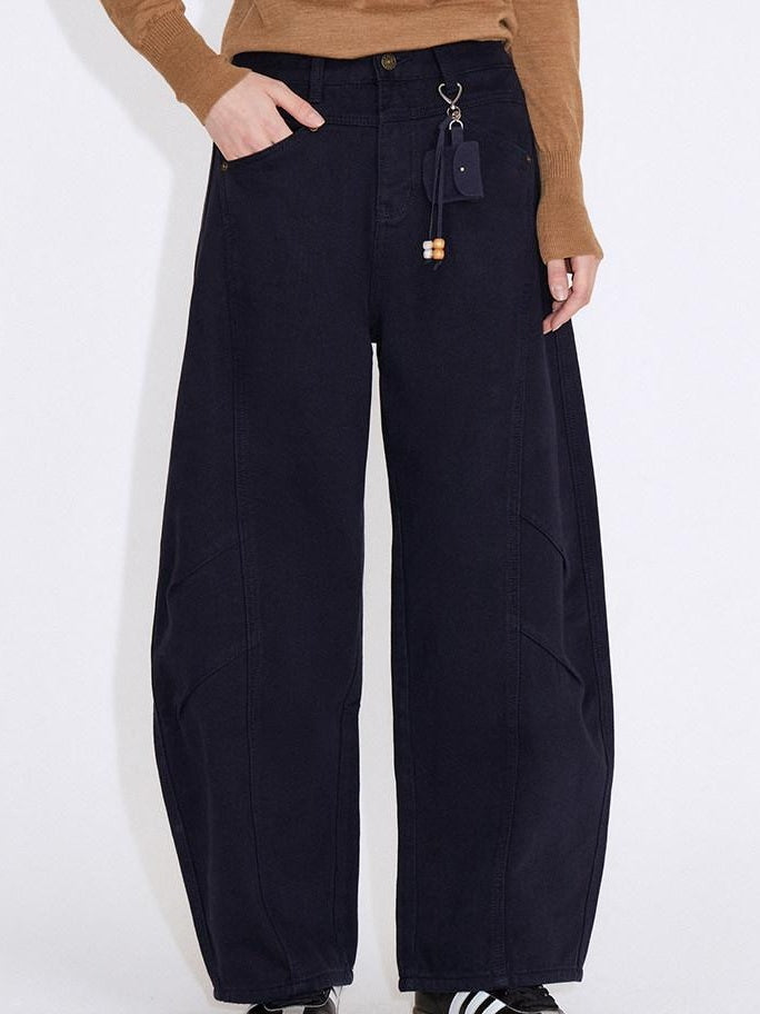 fano 100 Percent Cotton Casual Navy Natural Waist Womens Wide Leg Jeans