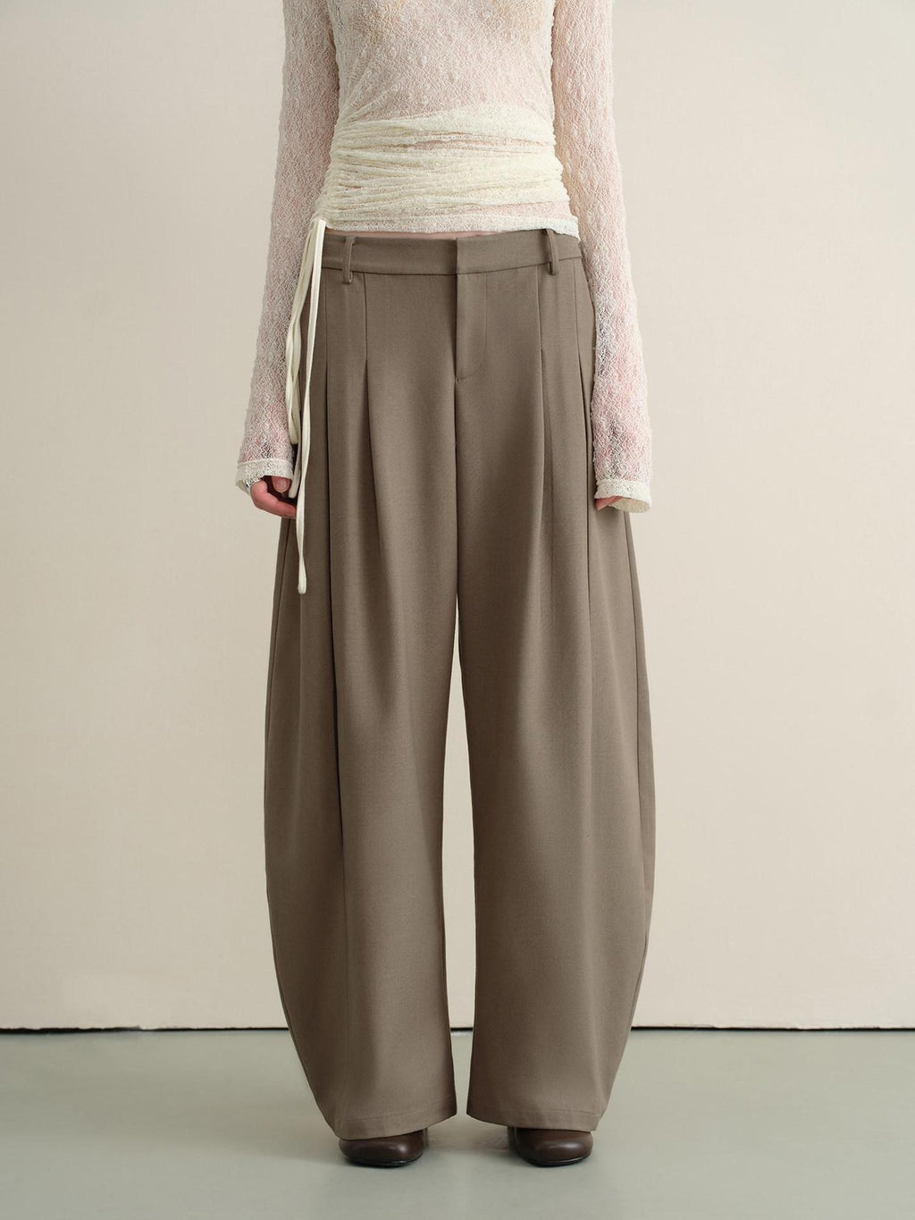 someone sometimes Stretch Pleated Casual Natural Waist Women Olive Green Zip Fly Wide Leg Pants