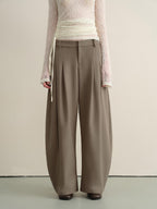 someone sometimes Stretch Pleated Casual Natural Waist Women Olive Green Zip Fly Wide Leg Pants