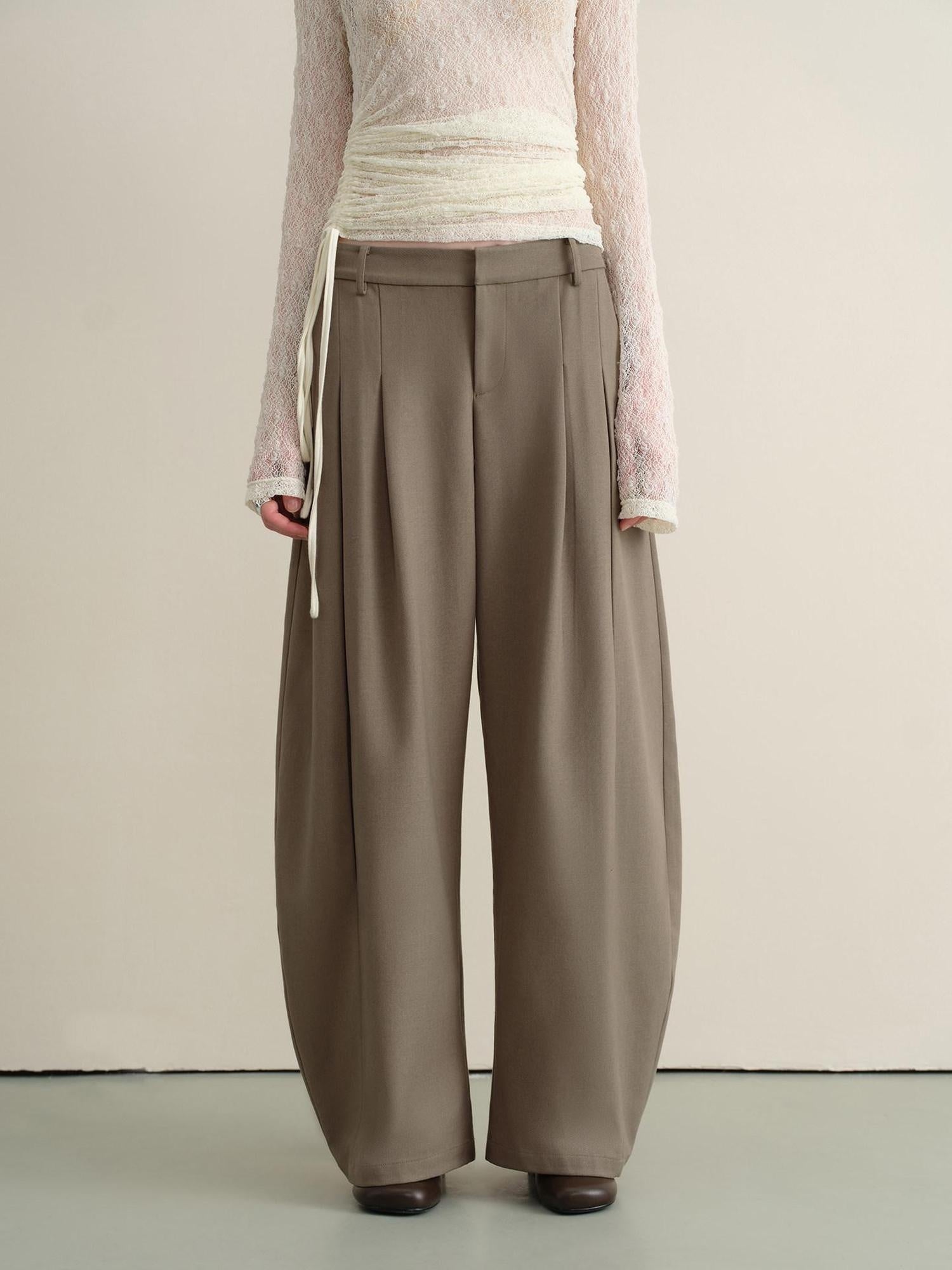 someone sometimes Stretch Pleated Casual Natural Waist Women Olive Green Zip Fly Wide Leg Pants