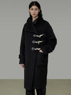 unspoken Warm Thick Long Single Breasted Black Loose Fit Minimalist Office Wool Coats