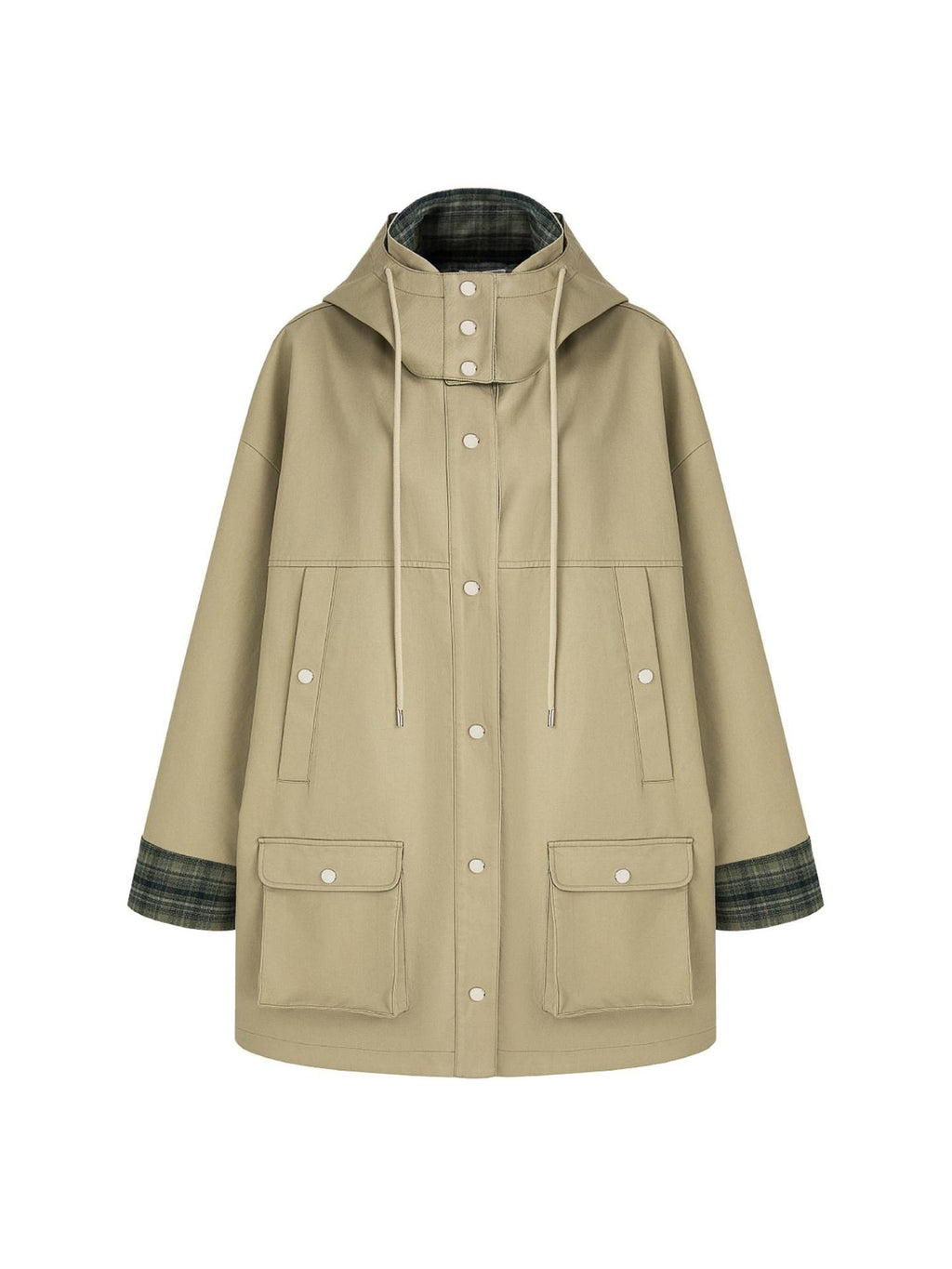 unspoken Breathable Pure Cotton Minimalist Loose Midlength Women Plaid Khaki Trench Coats