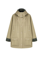 unspoken Breathable Pure Cotton Minimalist Loose Midlength Women Plaid Khaki Trench Coats