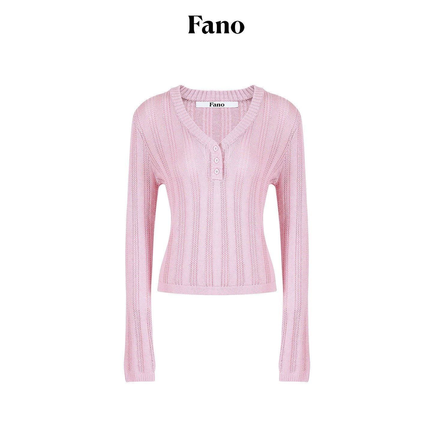 fano_Soft_Bubblegum_Pink_Slim_Korean_V-neck_Long_Sleeve_Women_Acrylic_Sweaters_MISSTT