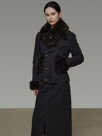 unspoken Warm Buttoned Panel Slim High Waist Long Sleeve Women Black Top & Skirt Sets