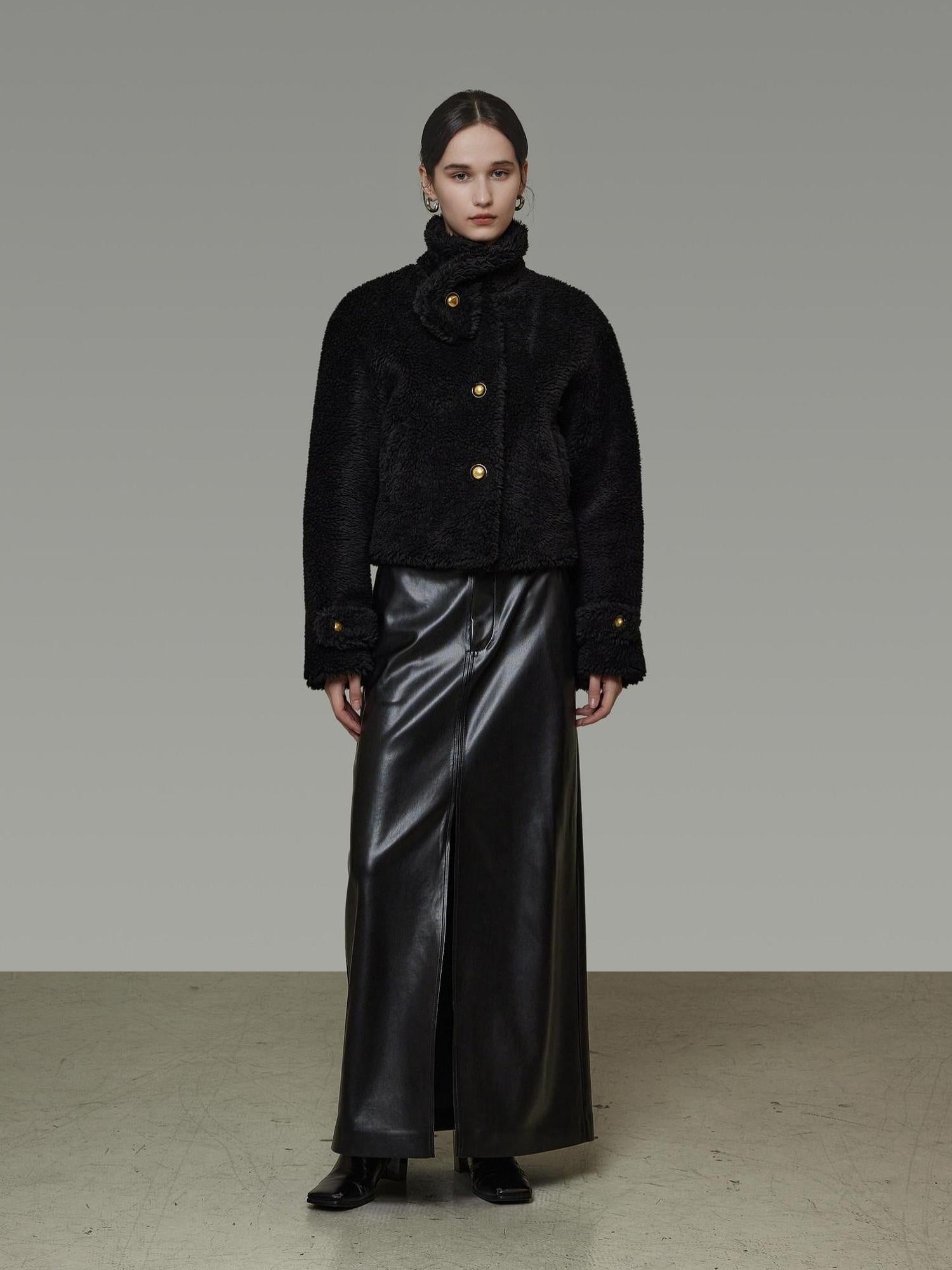 unspoken Warm Sculpted Tailoring Minimal Commuter Loose High Waist Wool Blend Short Coat