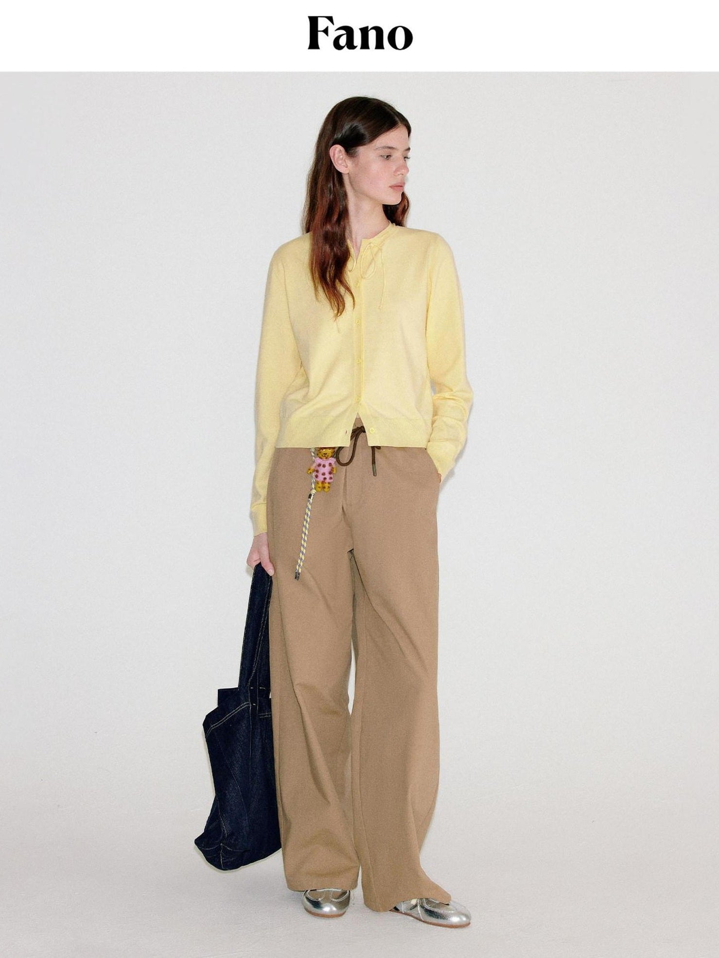 fano Cotton Elastic Waist Pocket Korean Workwear Women Khaki Straight Pants