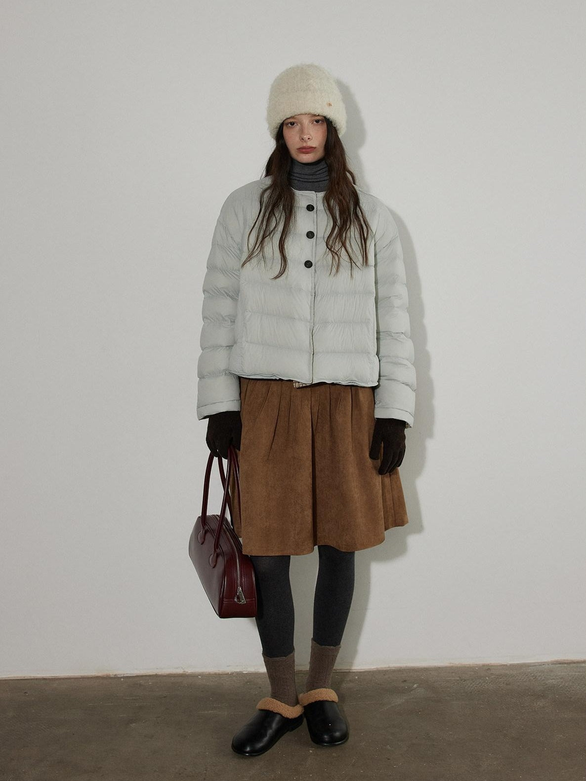 Lofi choose Flattering High Waist Ruched A Line Office Khaki Polyester Women Midi Skirts