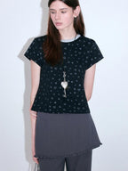 fano Moisture Wicking Slim Fit Korean Crew Neck Printed Black Basic Crop Tops