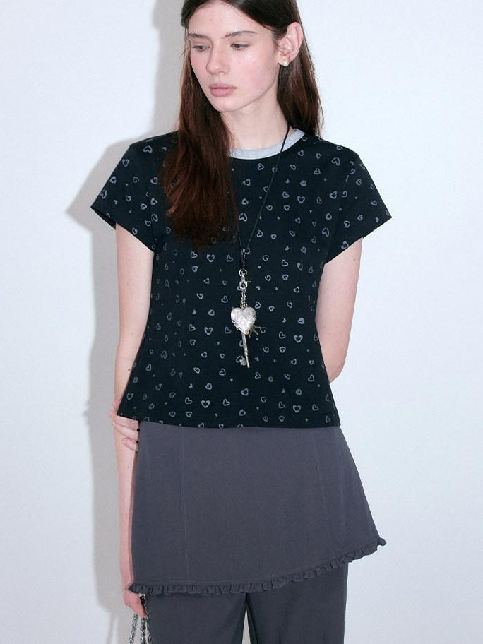 fano Moisture Wicking Slim Fit Korean Crew Neck Printed Black Basic Crop Tops