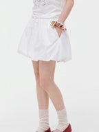 fano Lined Mid Waist A Line Bubble Skirt Loose Korean Solid White Mini Skirts
