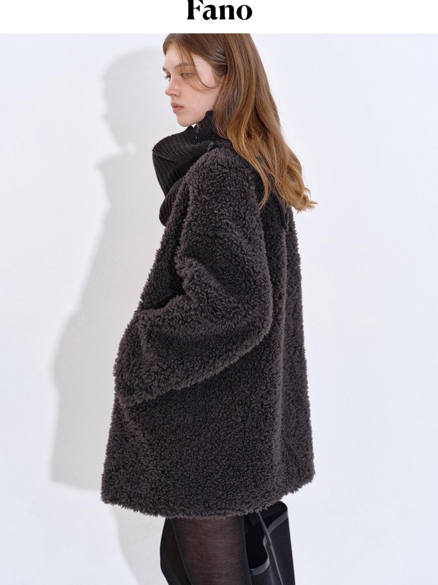 fano Cozy Faux Shearling Lined Loose Fit Double Breasted Midlength Women Long Coats