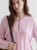fano Warm V-neck Button Detail Minimal Commuter Fit Pink Women Acrylic Blend Sweaters
