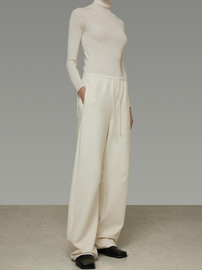 unspoken Soft Breathable Cotton High Waist Drawstring Minimalist Office Wide Leg Pants