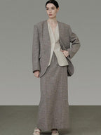 unspoken Minimalist Heather Gray Loose Fit Longsleeve Office Polyester Top & Skirt Sets