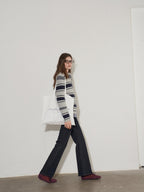 Lofi choose Soft Acrylic Wool Blend Striped Polo Collar Loose Fit Office Knitwear Sweaters