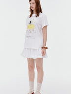 fano Lined Mid Waist A Line Bubble Skirt Loose Korean Solid White Mini Skirts