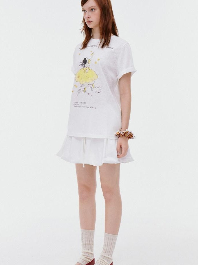 fano Lined Mid Waist A Line Bubble Skirt Loose Korean Solid White Mini Skirts