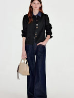 fano Soft Viscose Blend Cropped Casual Loose Fit Faux Two Piece Women Knit Cardigans