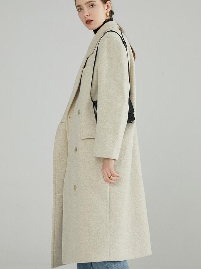 fano Minimal Commuter Double Breasted Straight Midlength Blazer Women Long Coats