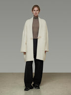 unspoken Minimal 3D Tailored Oversized Single Button Workwear White Mid Length Long Coats