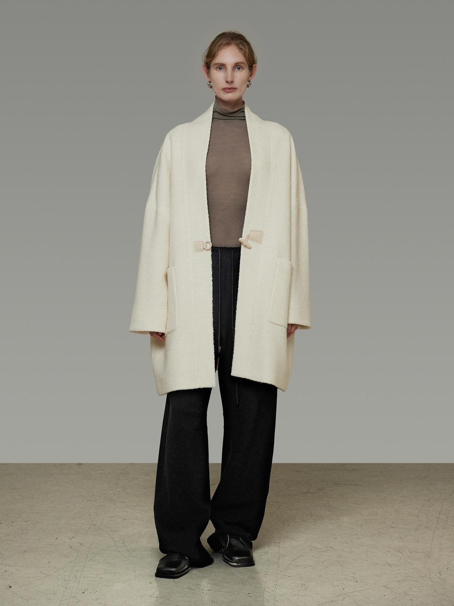 unspoken Minimal 3D Tailored Oversized Single Button Workwear White Mid Length Long Coats