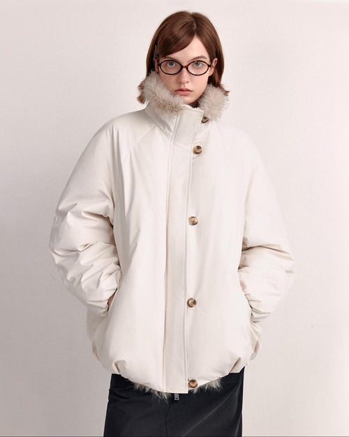 fano 90% White Duck Down Warm Loose Korean Commuter Hoodless Women Down Jackets