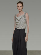 unspoken Plaid Pleated Loose Fit Office Wear Womens Polyester Blend Camisoles