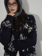 Lofi choose Cozy Soft Knit Office Relaxed Colorblock Women Navy Button Cardigans