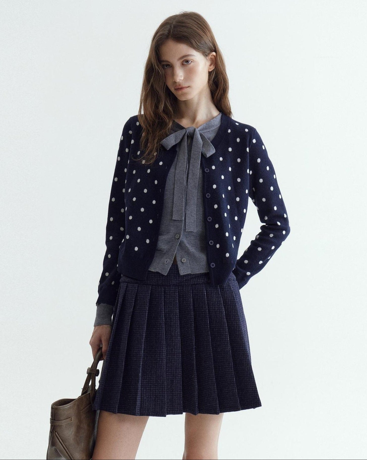 fano Slim Fit Polka Dot Button Front Long Sleeve Women Knitwear Tops Cardigans