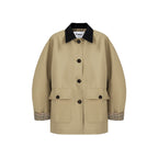 fano_Khaki_Black_Contrast_Short_Cotton_Blend_Single_Breasted_Women_Trench_Coats_MISSTT