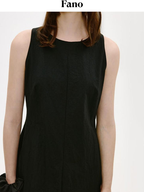 fano Breathable Cotton Blend Sleeveless A Line Korean Workwear Black Maxi Dresses
