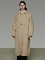 unspoken Thick Minimalist Loose Fit Structured Cut Office Light Camel Long Coats
