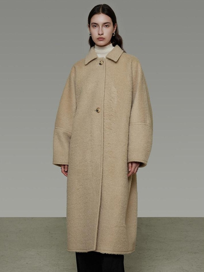 unspoken Thick Minimalist Loose Fit Structured Cut Office Light Camel Long Coats